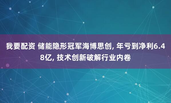 我要配资 储能隐形冠军海博思创, 年亏到净利6.48亿, 技术创新破解行业内卷